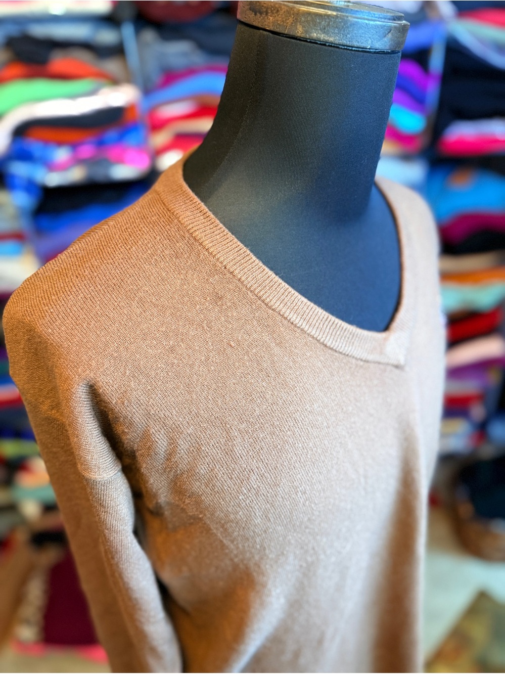 Vintage V-Neck Lightweight Camel Cashmere Polo Sweater